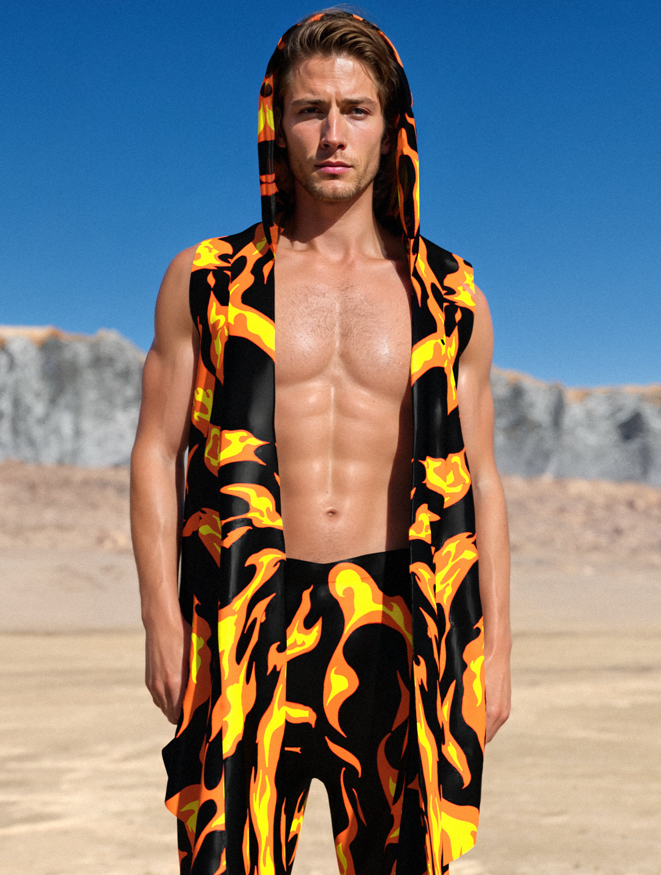 Burn Baby Burn Male Hooded Vest