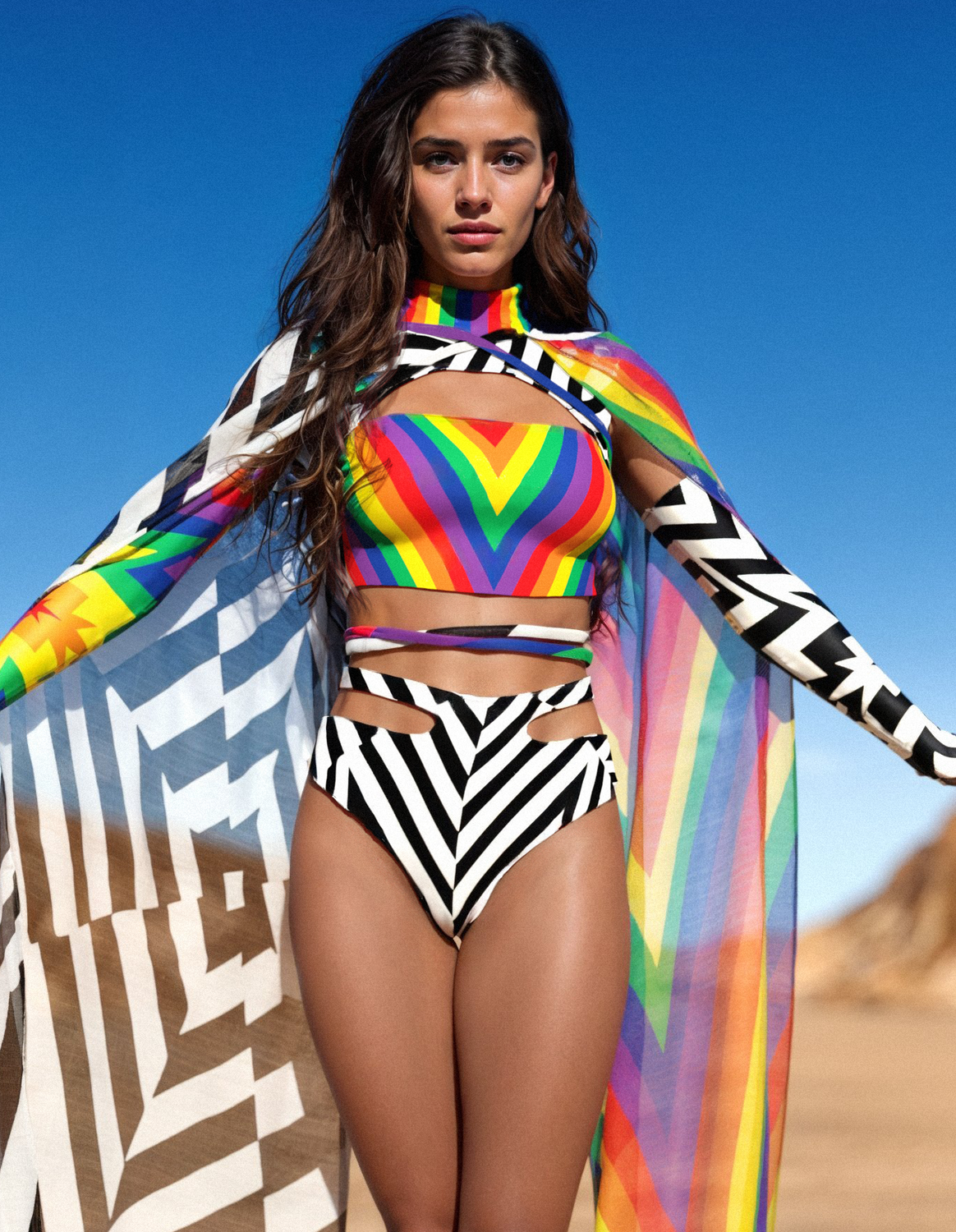 Dazzle Delight Cutout Rave Shorts Rainbow