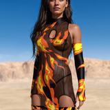 Burn Baby Burn Mesh Keyhole Dress