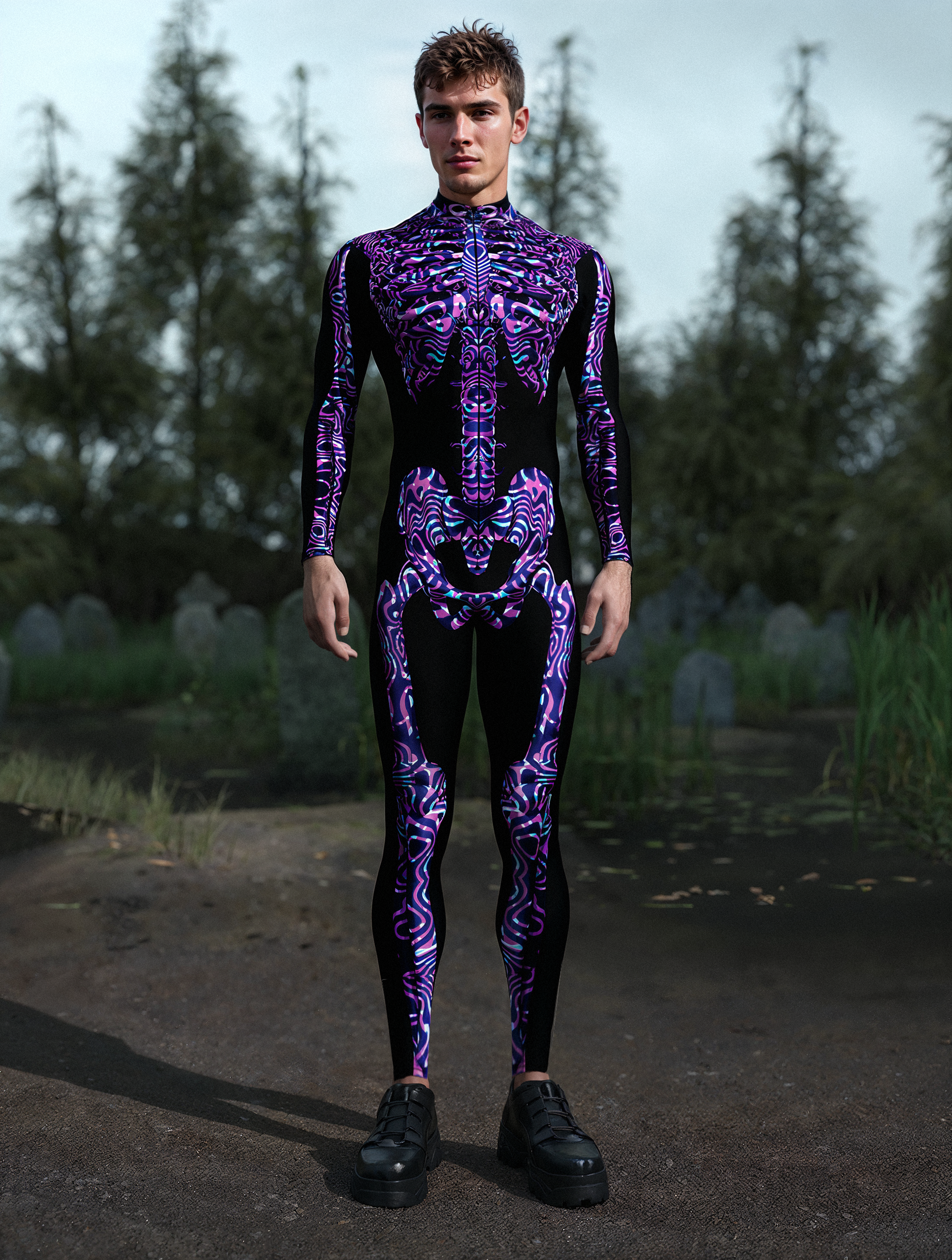 Purple Madness Skeleton Male Costume 2