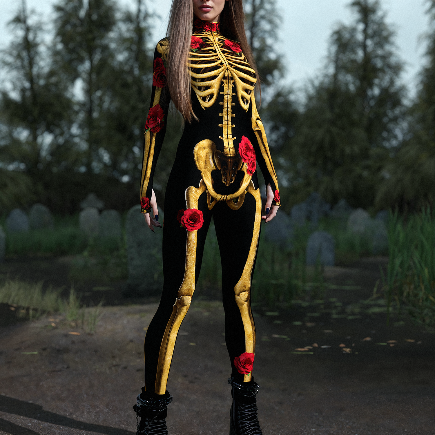 Rose Skeleton Costume Red, Yellow