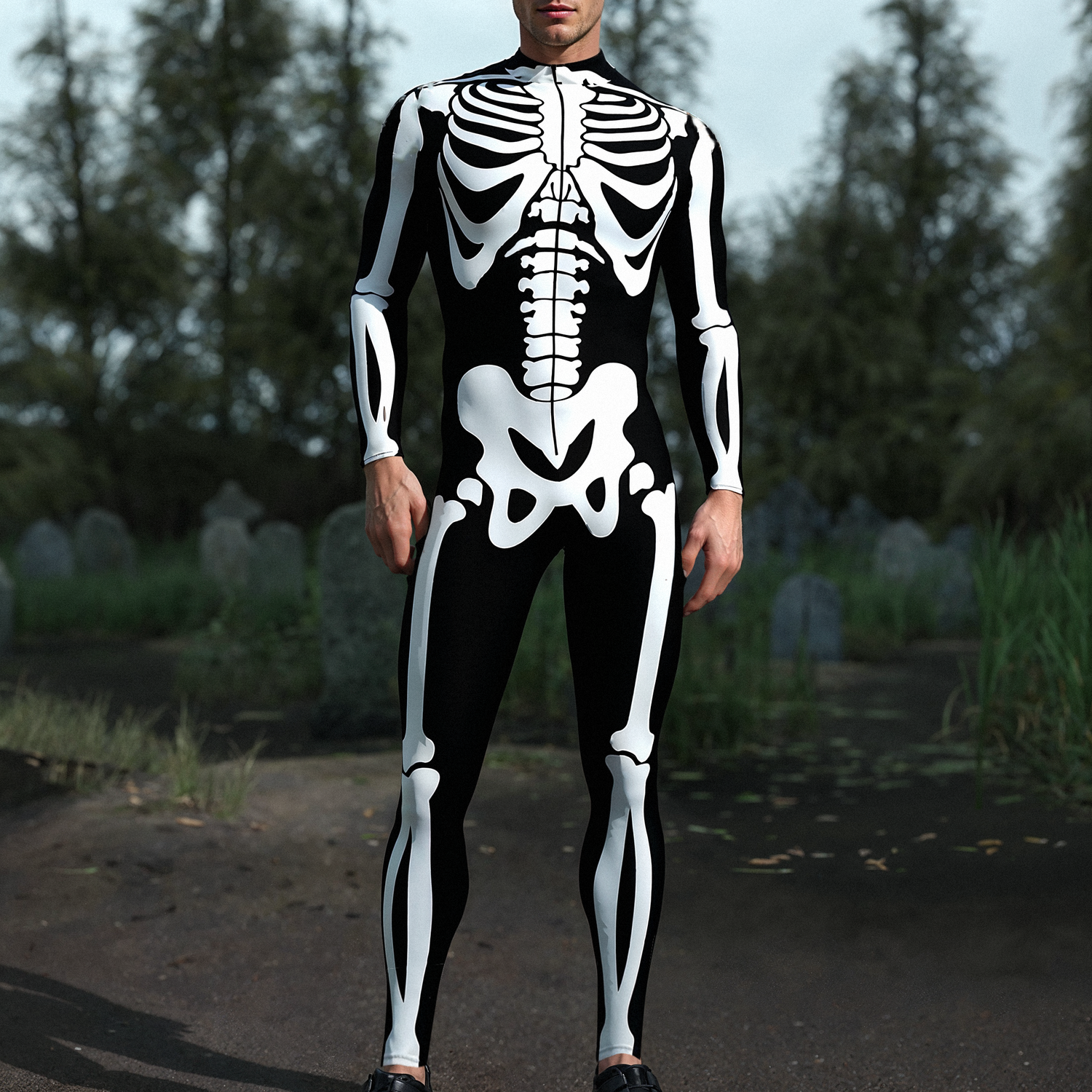BnW Bossy Skeleton Male Costume Black, White