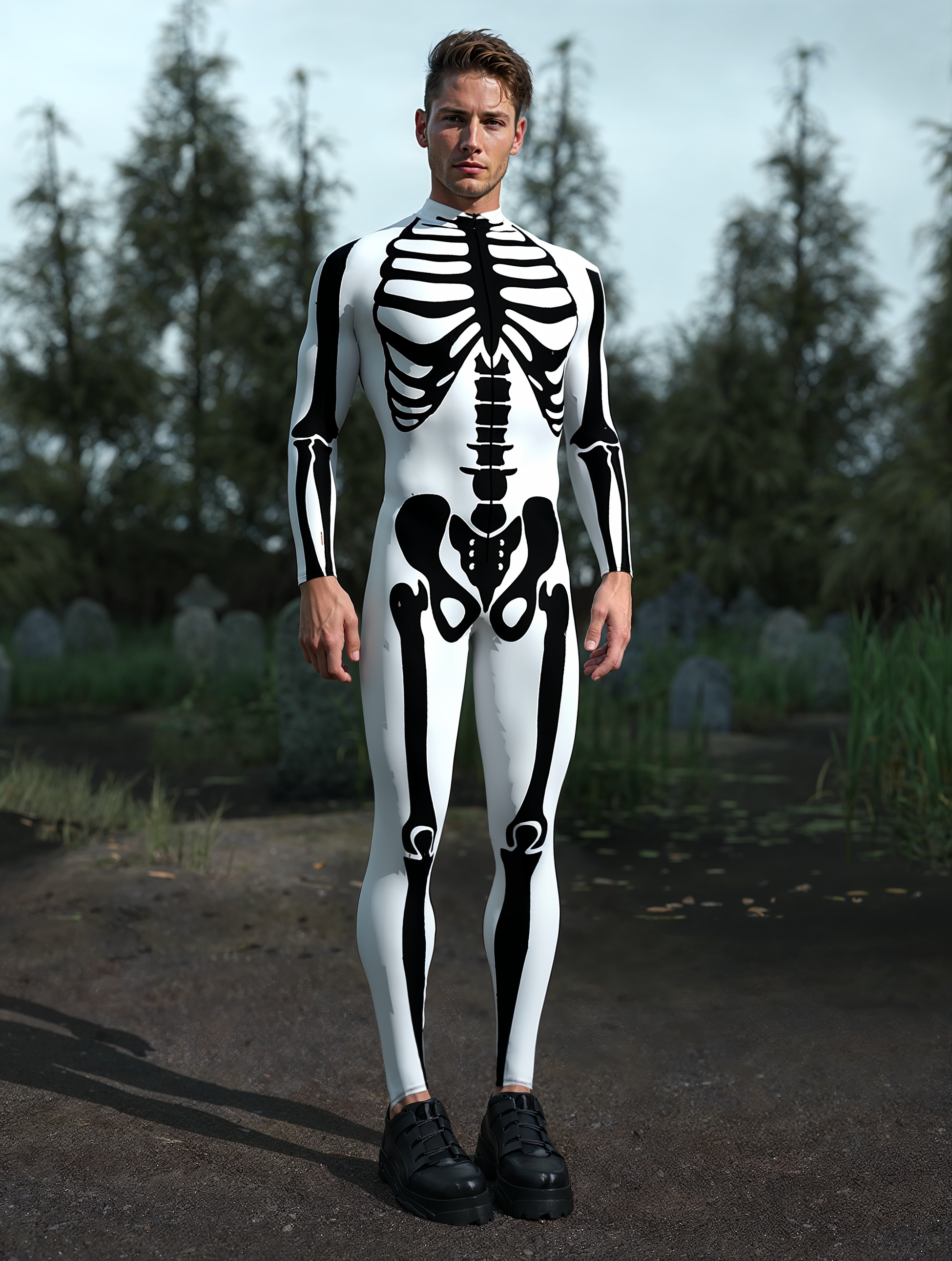 White Bossy Skeleton Male Costume 2