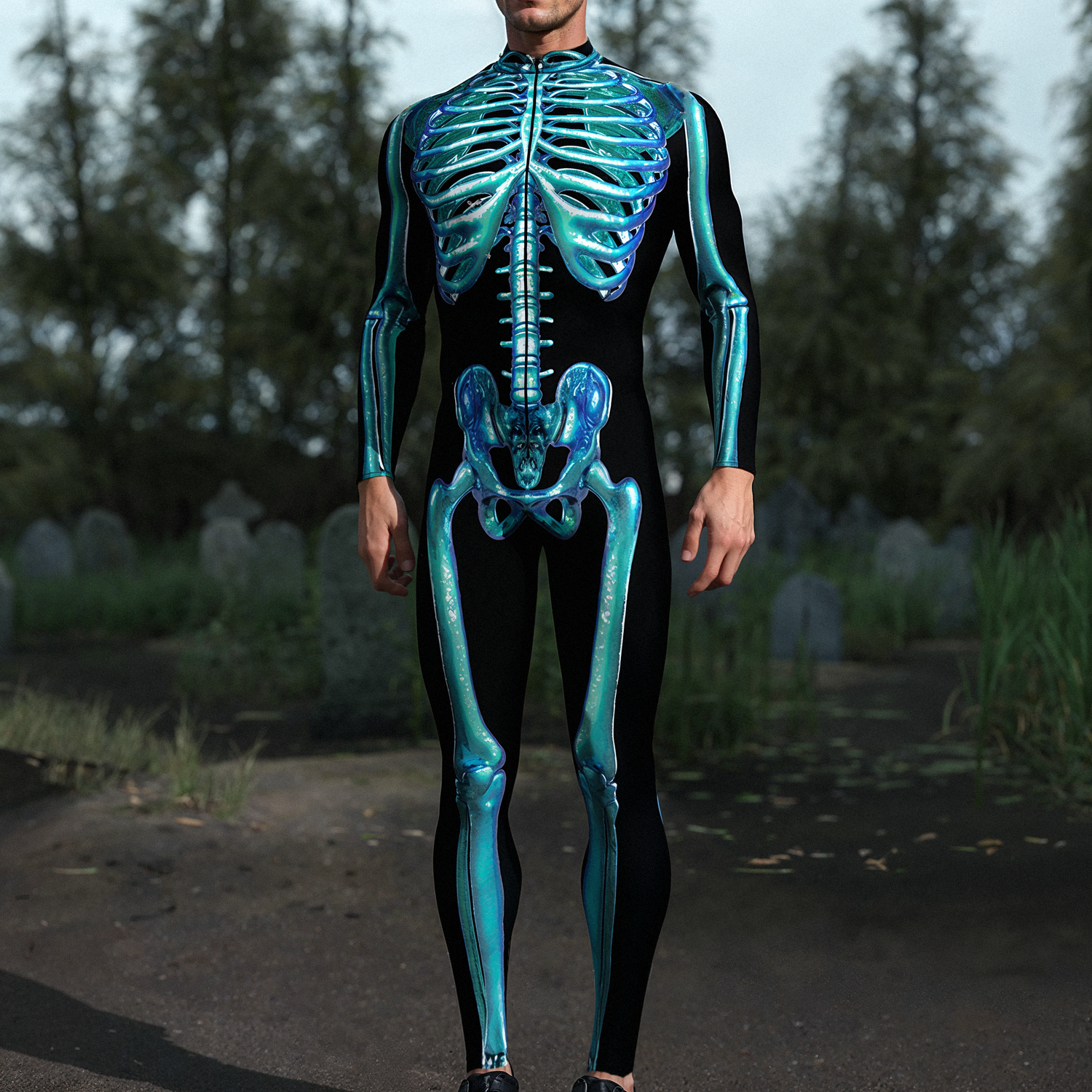 Blue Candy Skeleton Male Costume Blue