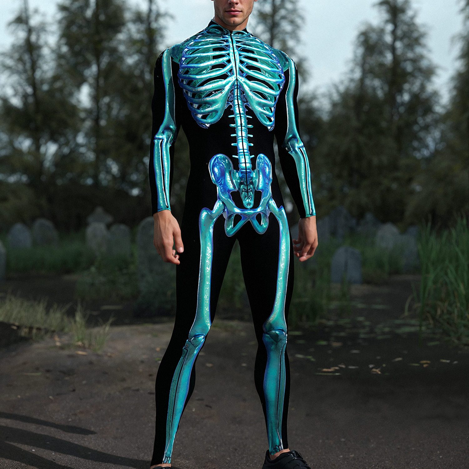 Blue Candy Skeleton Male Costume 3