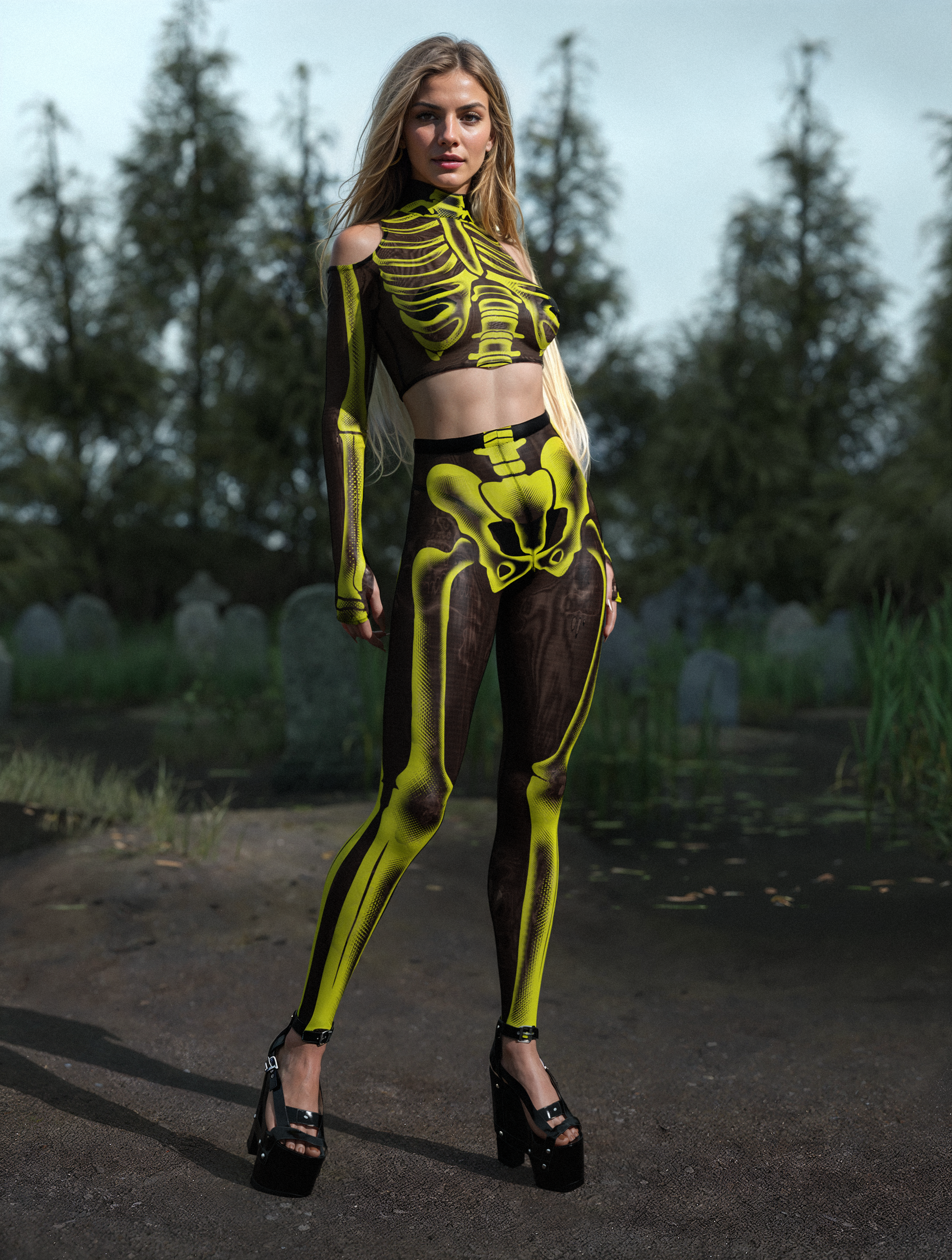 Halftone Skeleton Yellow Mesh Top 2