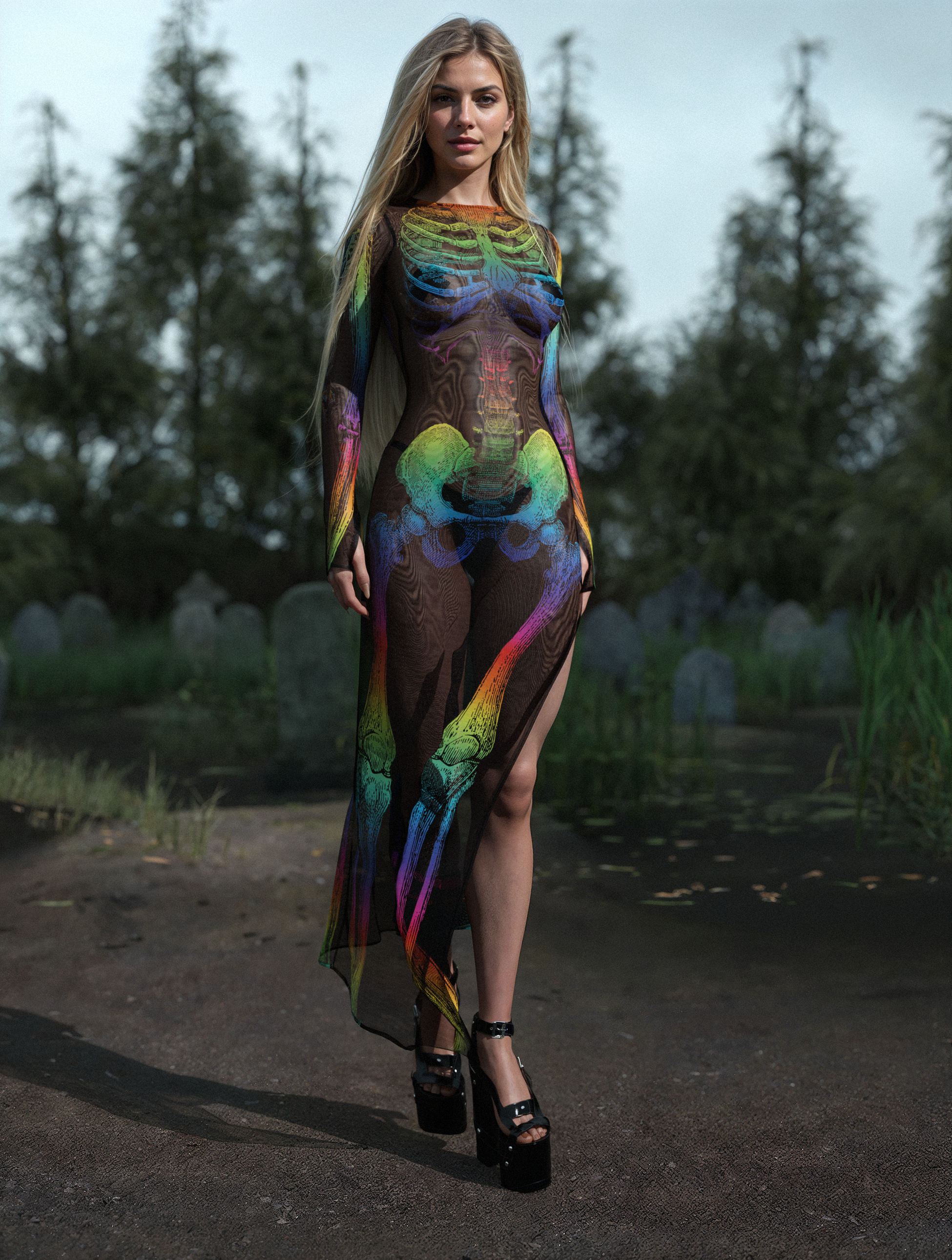 Rainbow Anatomy Mesh Single Cut Dress 2