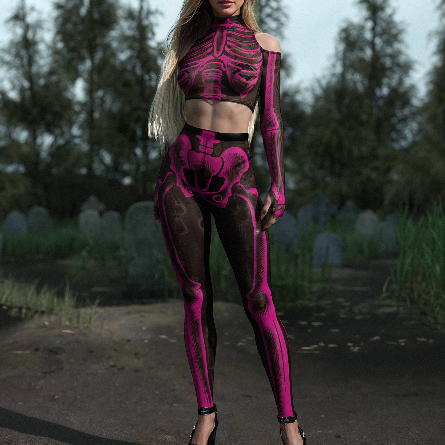 Halftone Skeleton Pink Mesh Top 3