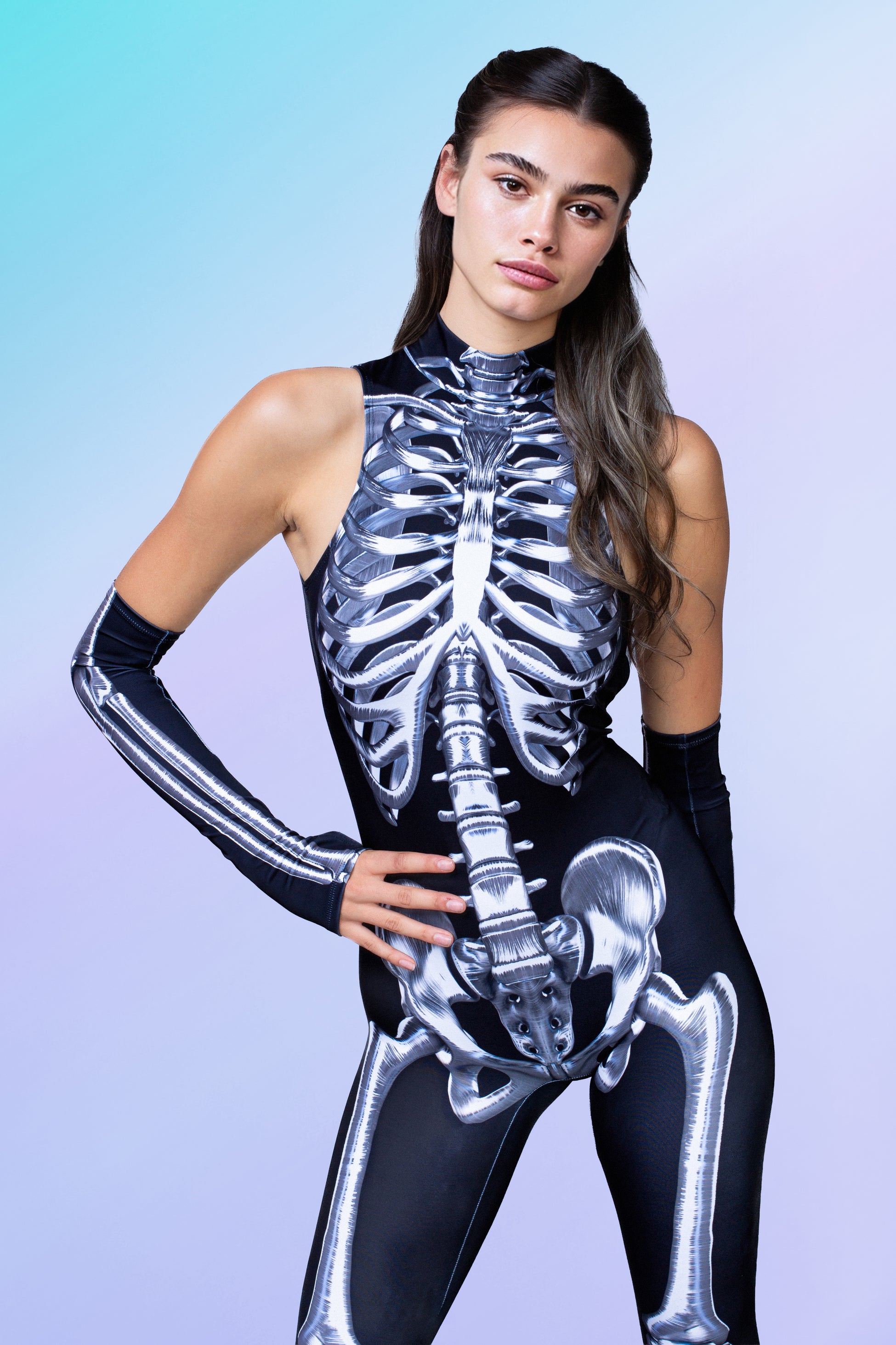 Silver Candy Skeleton Bare Back Catsuit 1