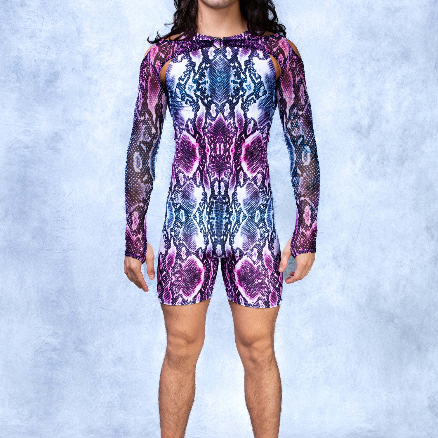 Purple Piton Male Short Romper Blue, Purple