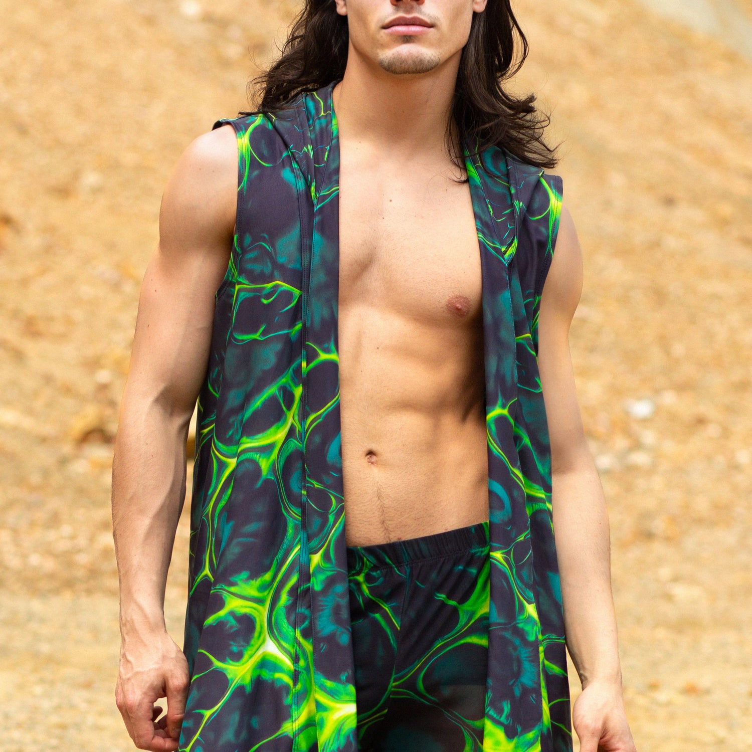 Green Flag Male Vest Split Set