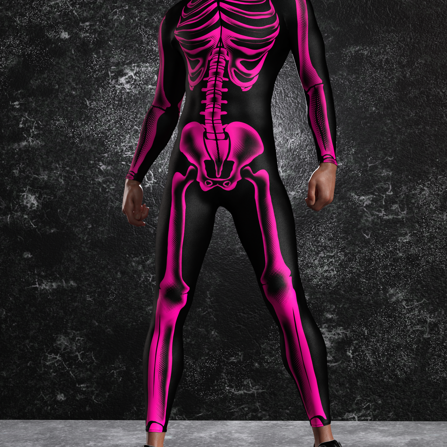 Halftone Skeleton Pink Male Costume Black, Pink