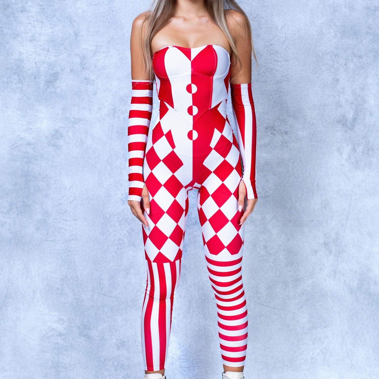 Red Clown Strapless Romper Red