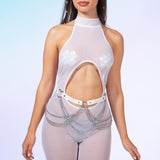 Just White Mesh Halter Jumpsuit