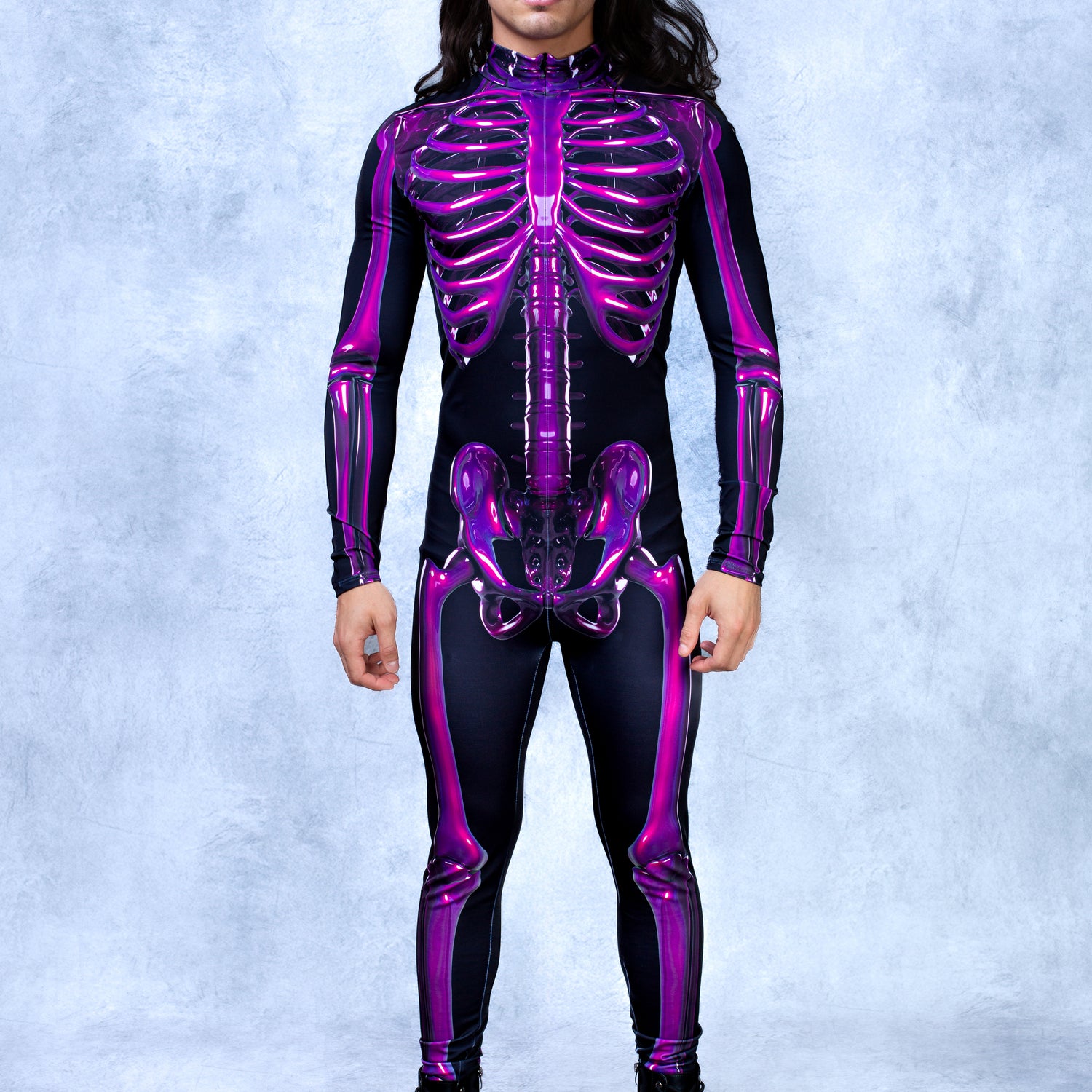 Purple Candy Skeleton Male Costume Purple