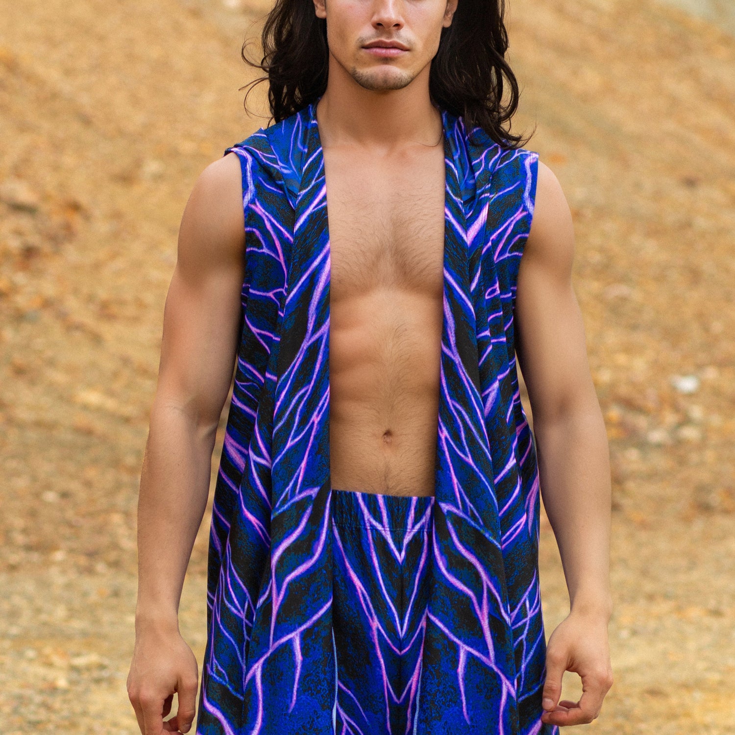 Magenta Burst Male Hooded Vest Set