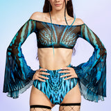 Blue Hypnotic Mesh Off Shoulder Top