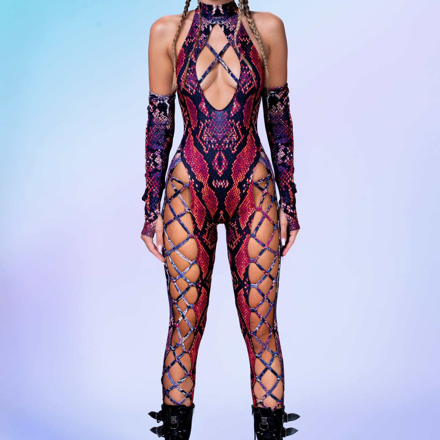 Red MF Criss-Cross Jumpsuit Set Yellow