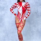 Red Clown Buffon Sleeve Bodysuit
