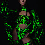 Cyber Birdsong Green Open-Heart Leotard