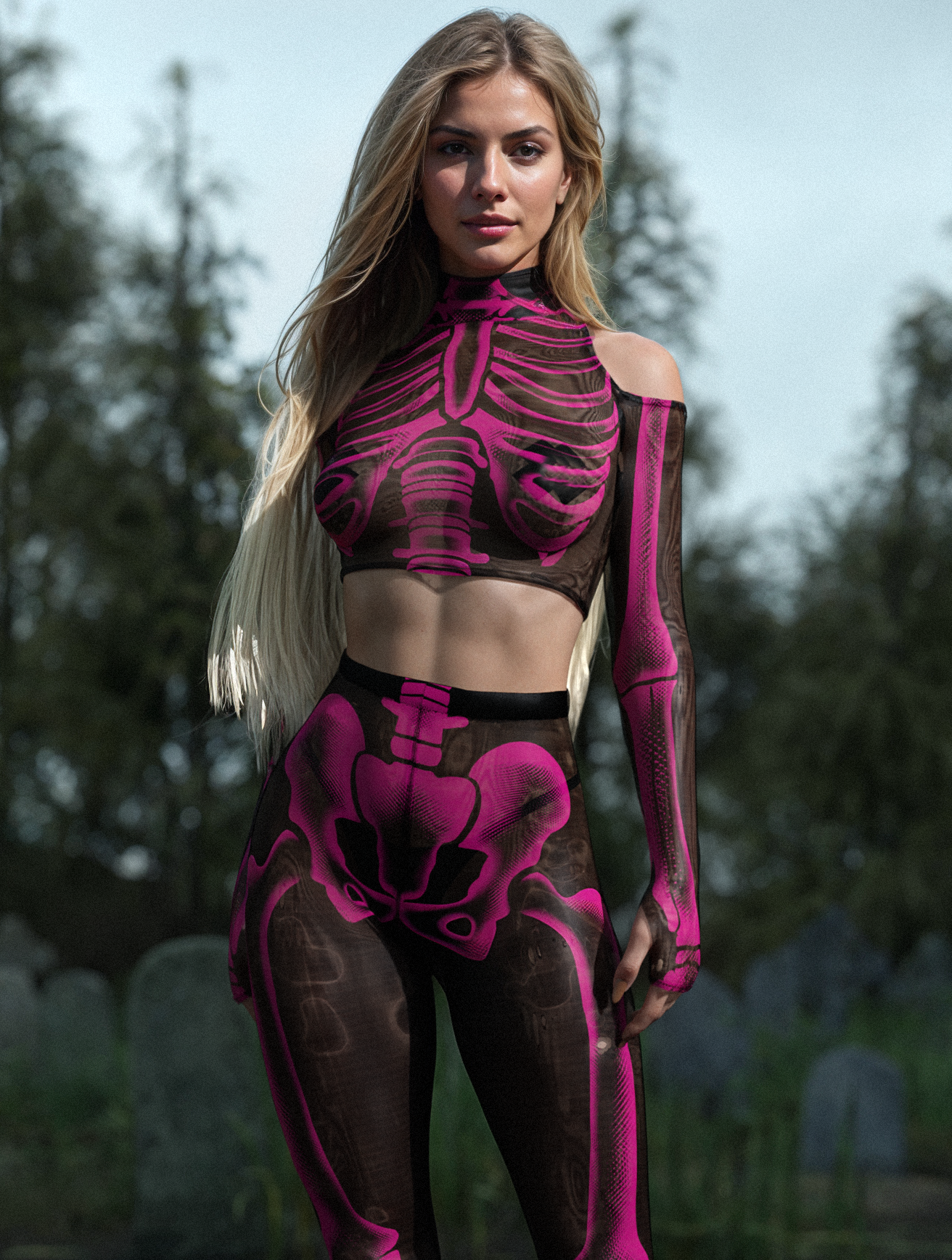 Halftone Skeleton Pink Mesh Top 1