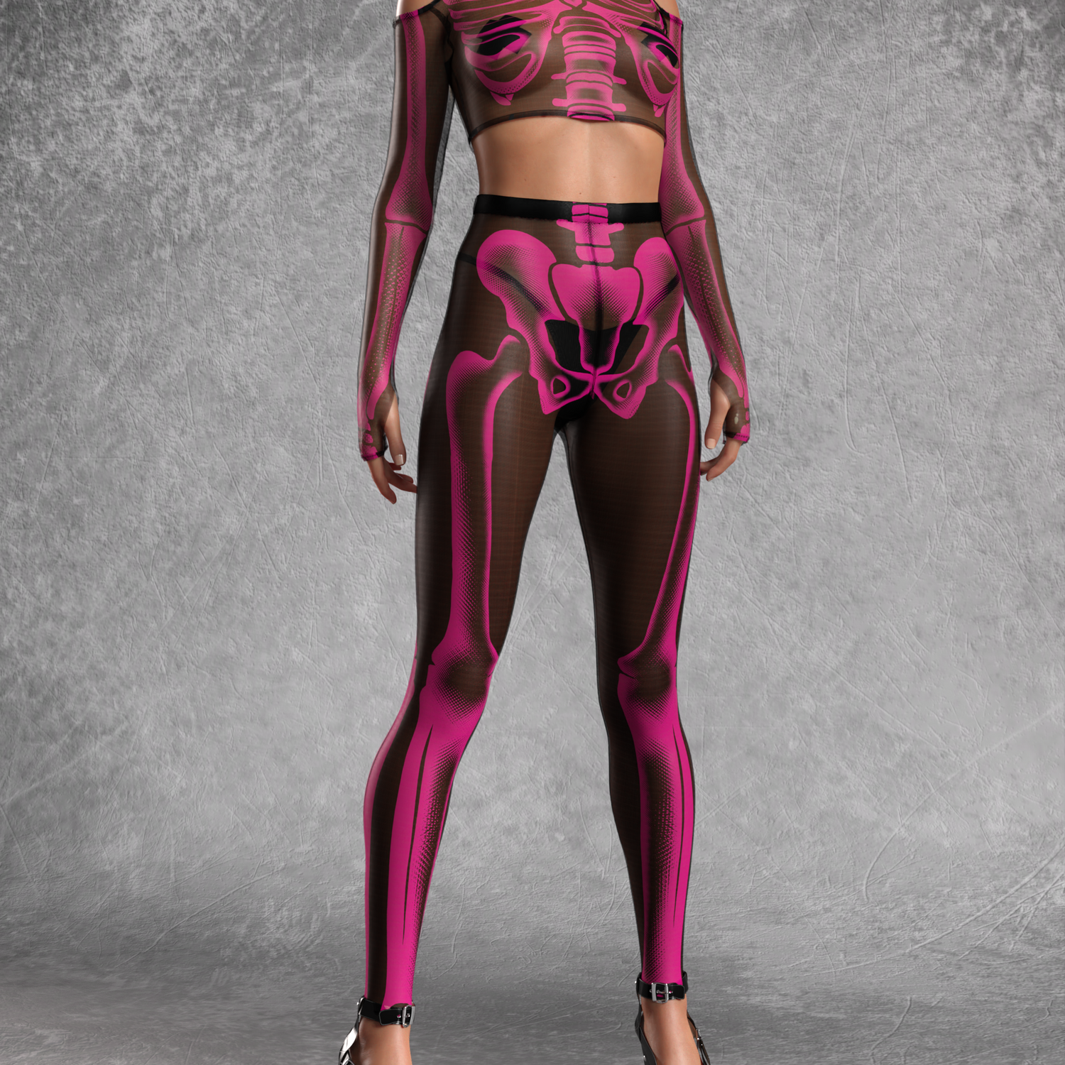 Halftone Skeleton Pink Mesh Top Mesh