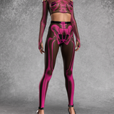 Halftone Skeleton Pink Mesh Leggings Set