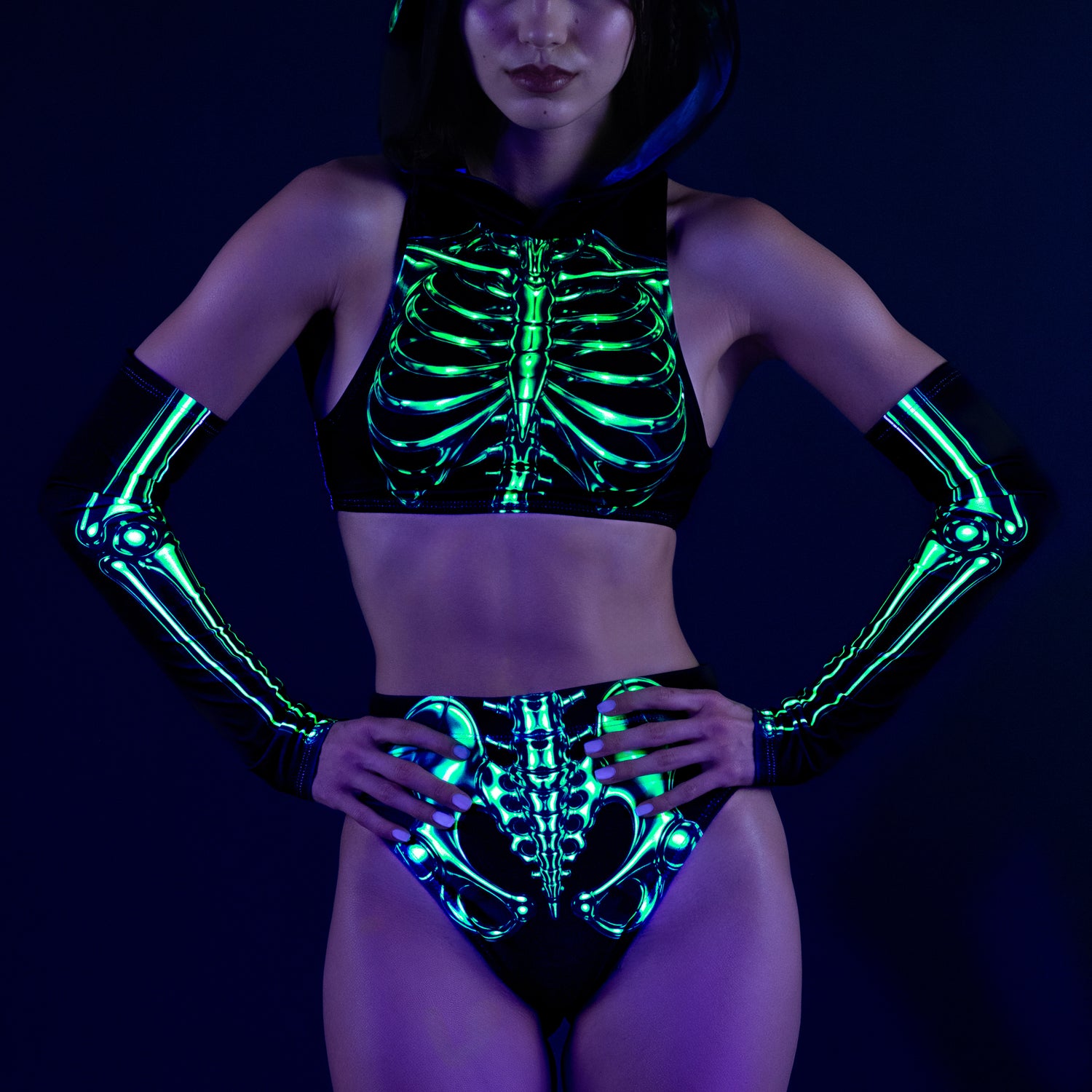 Women Toxic Skeleton Hooded Top