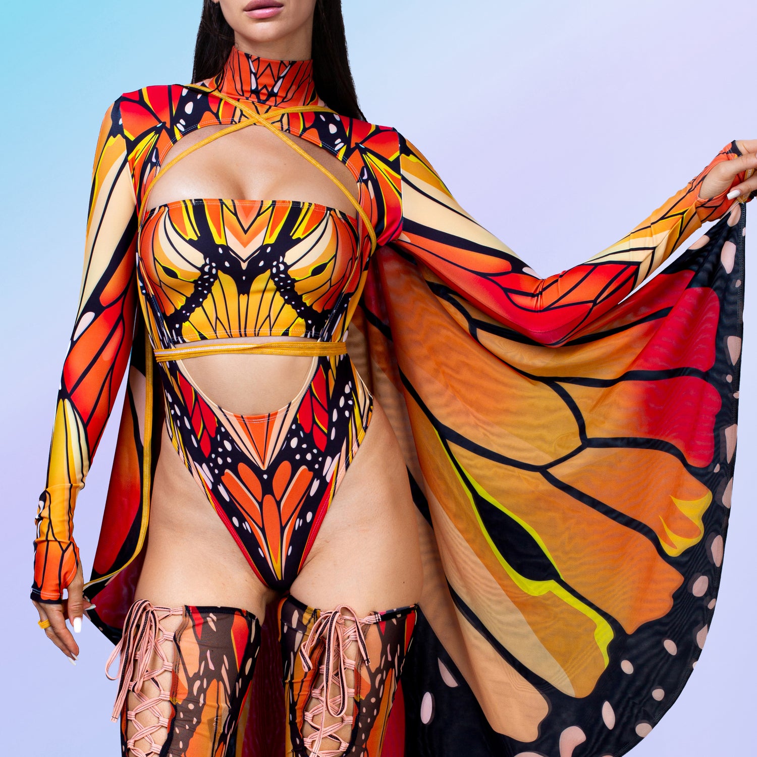 Autumn Butterfly Mesh Wings Lycra, Mesh