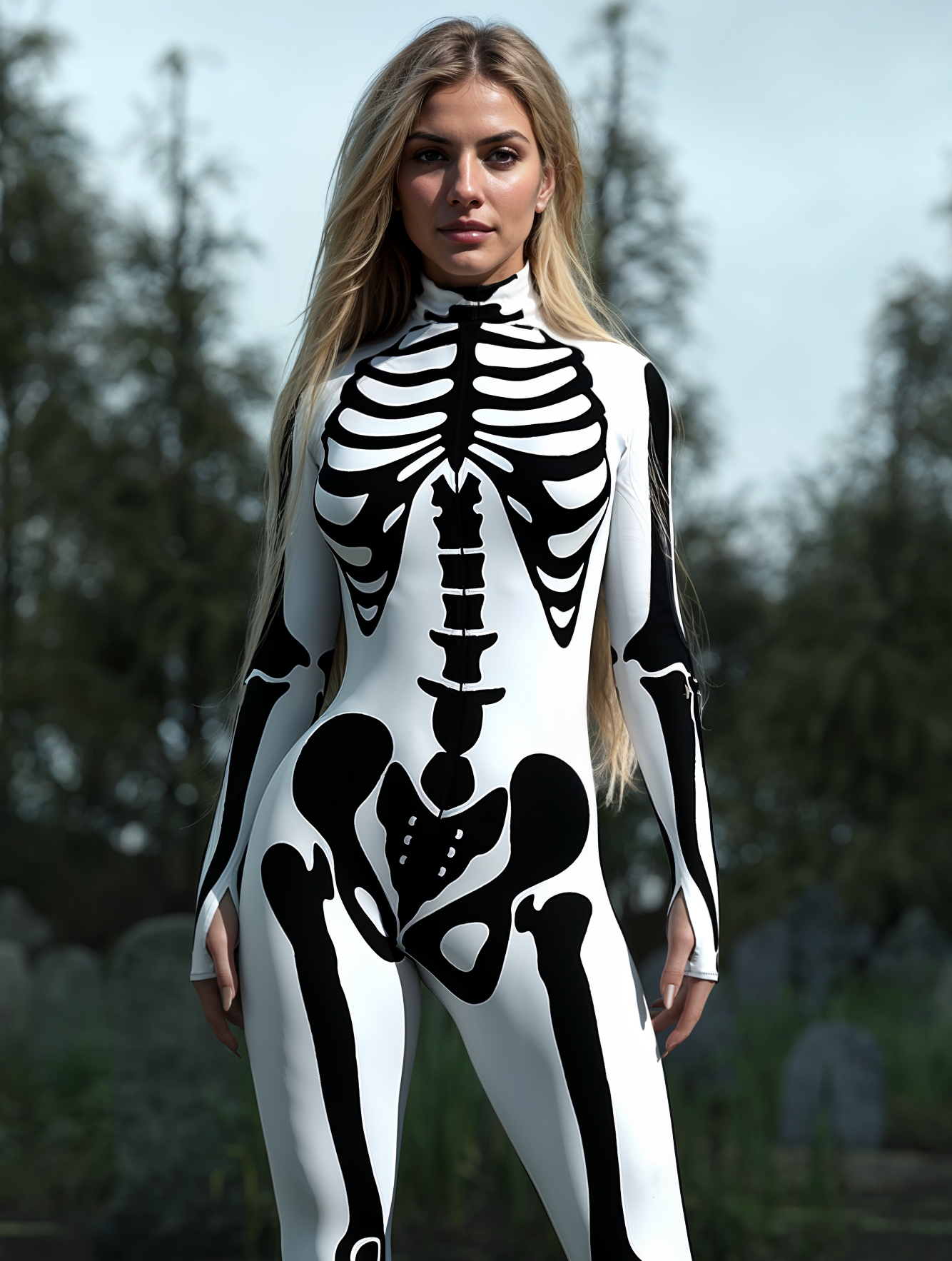 White Bossy Skeleton Bodysuit 1