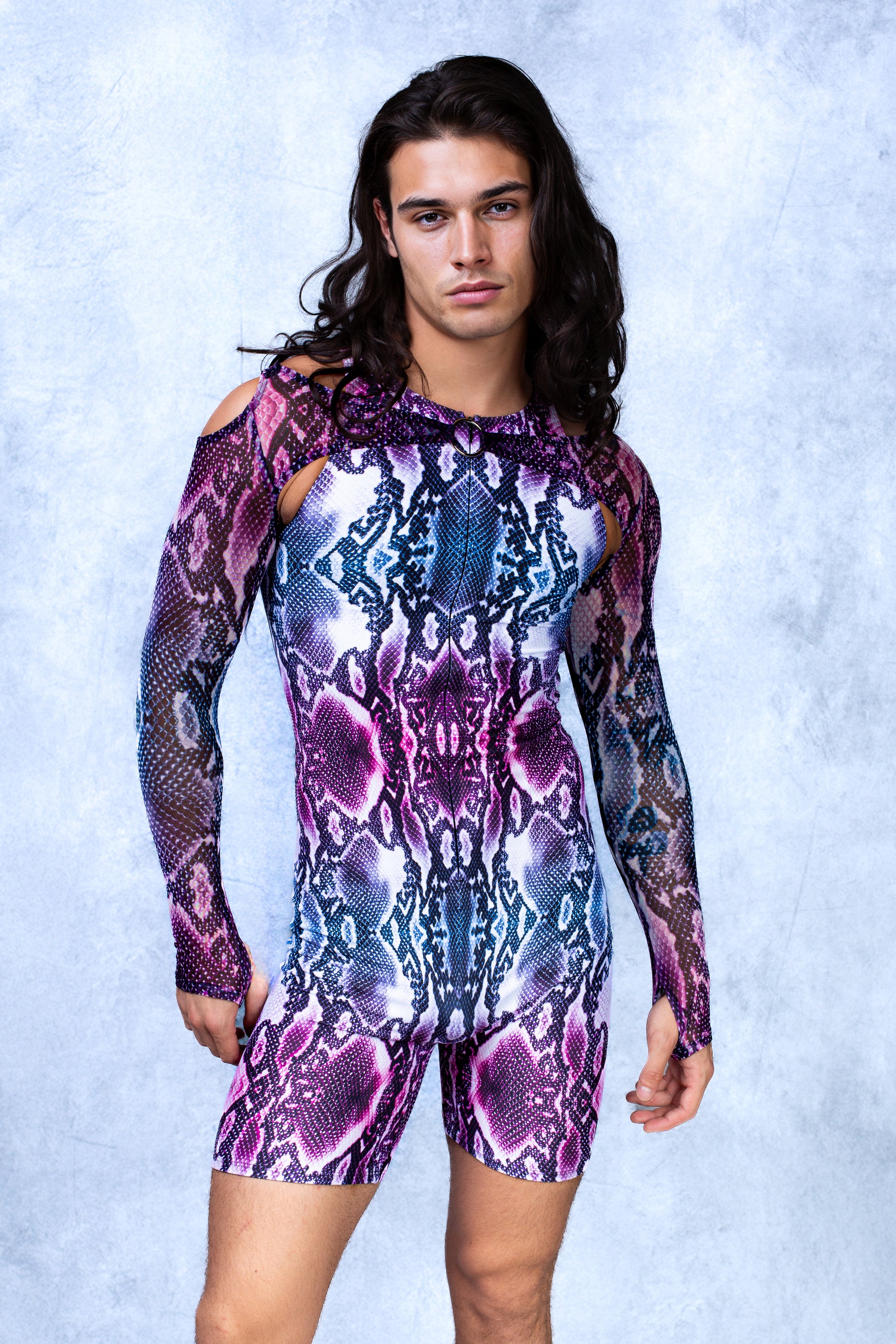 Purple Piton Male Short Romper 1