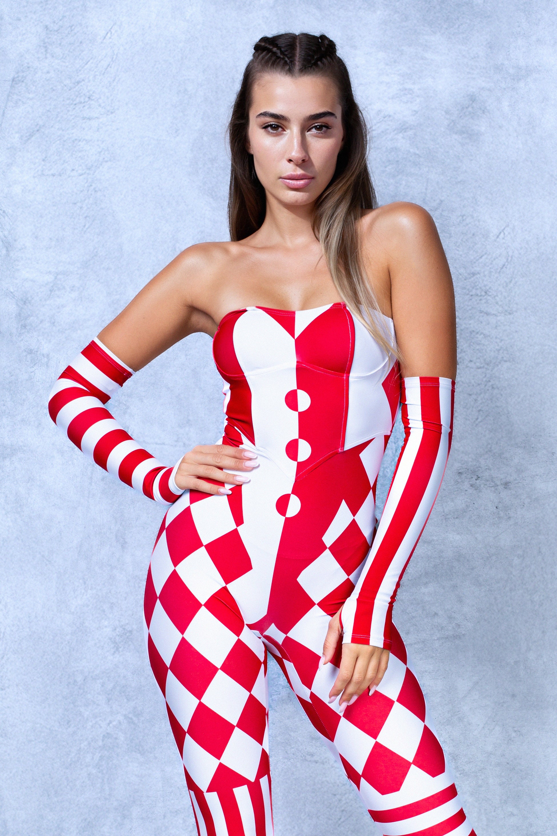 Red Clown Strapless Romper 1