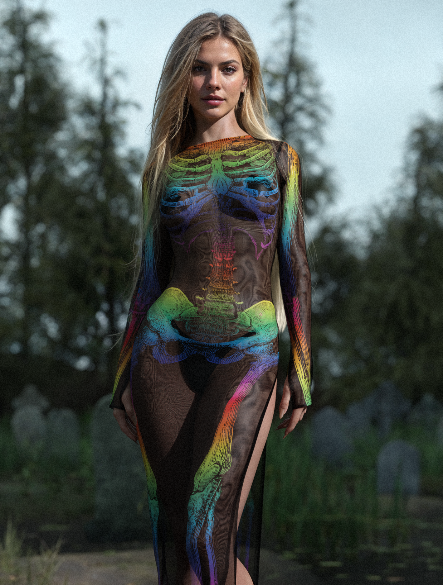 Rainbow Anatomy Mesh Single Cut Dress 1