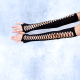 Tether Black Lace-Up Gloves