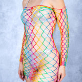 Zentharc Rainbow Fishnet Mini Dress