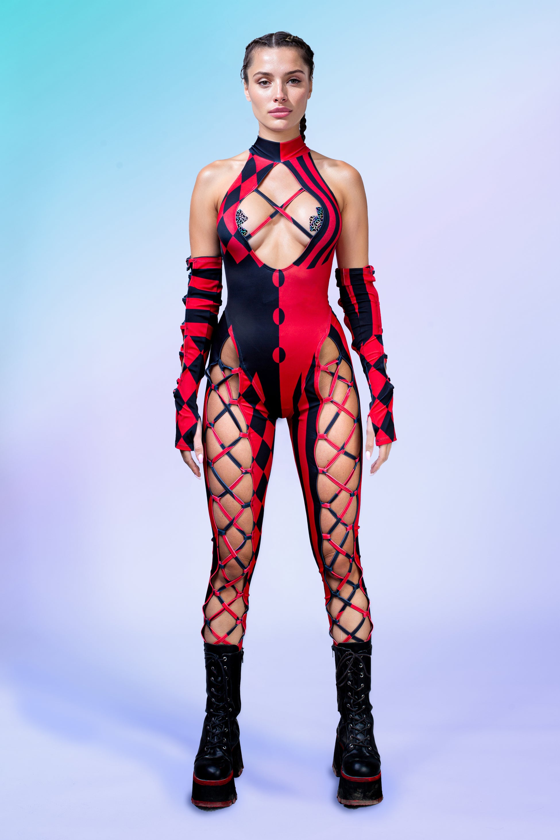 She's Crazy Red Crown Criss-Cross Jumpsuit Set 2