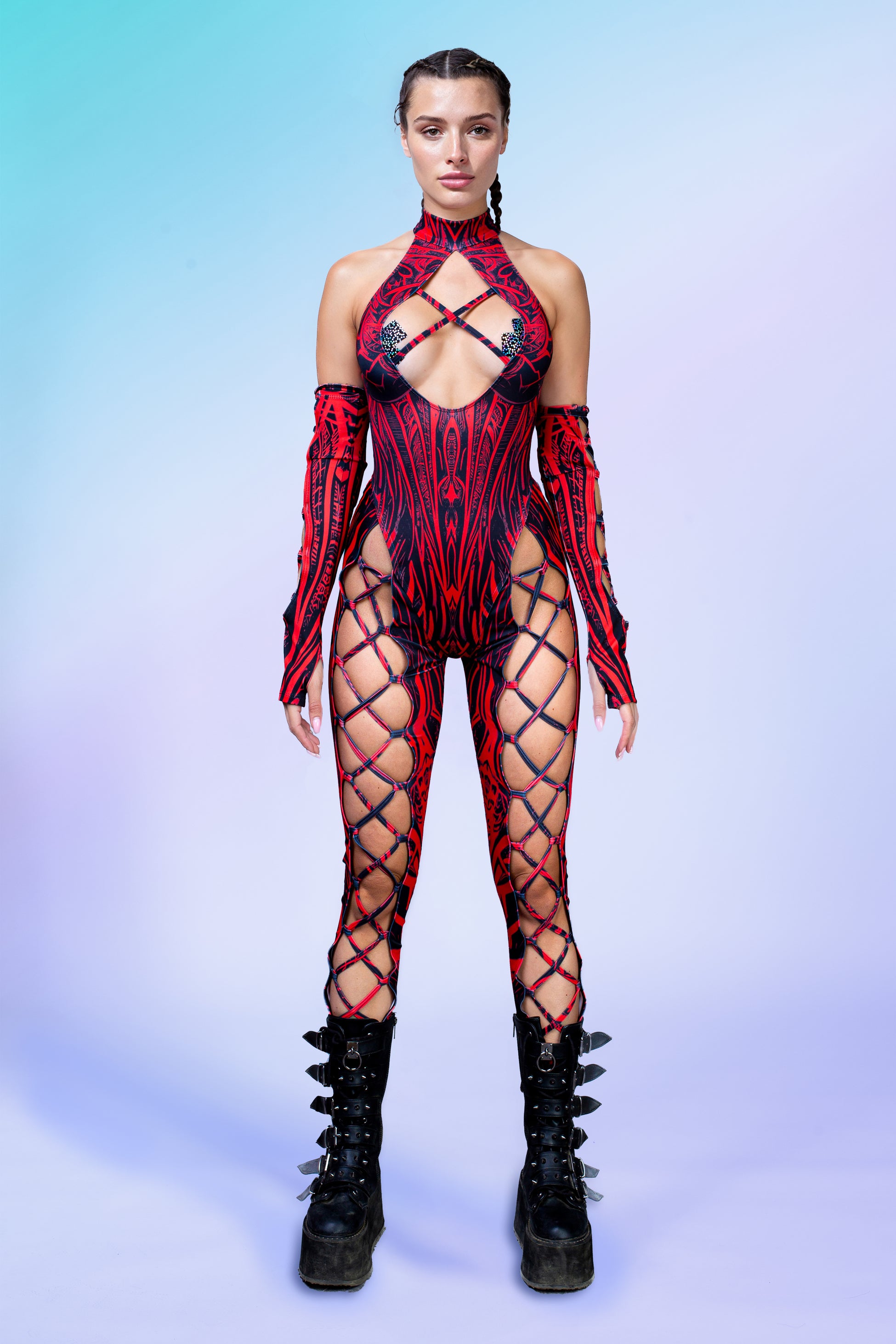 Unholy Red Criss-Cross Jumpsuit Set 2