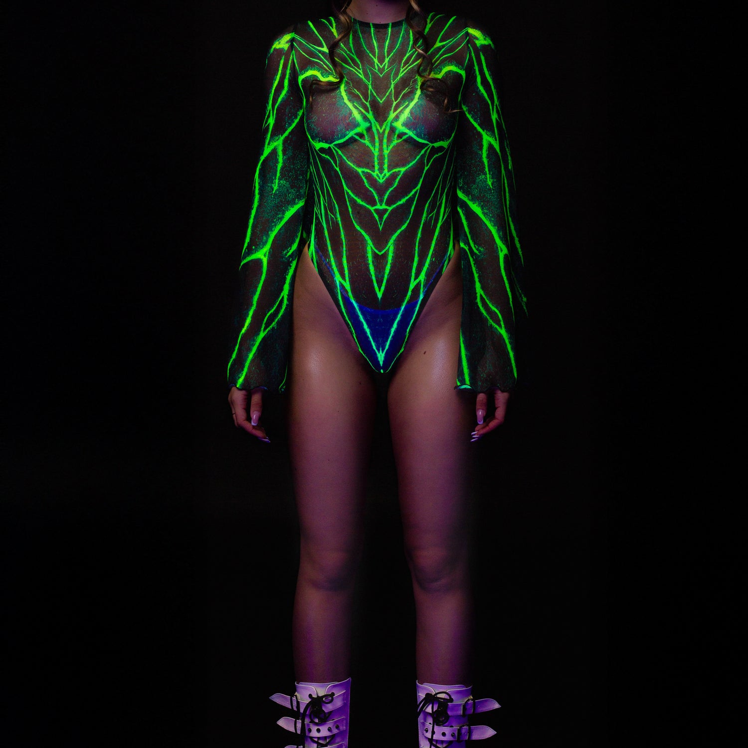 Acid Burst Mesh Bare Back Leotard Green