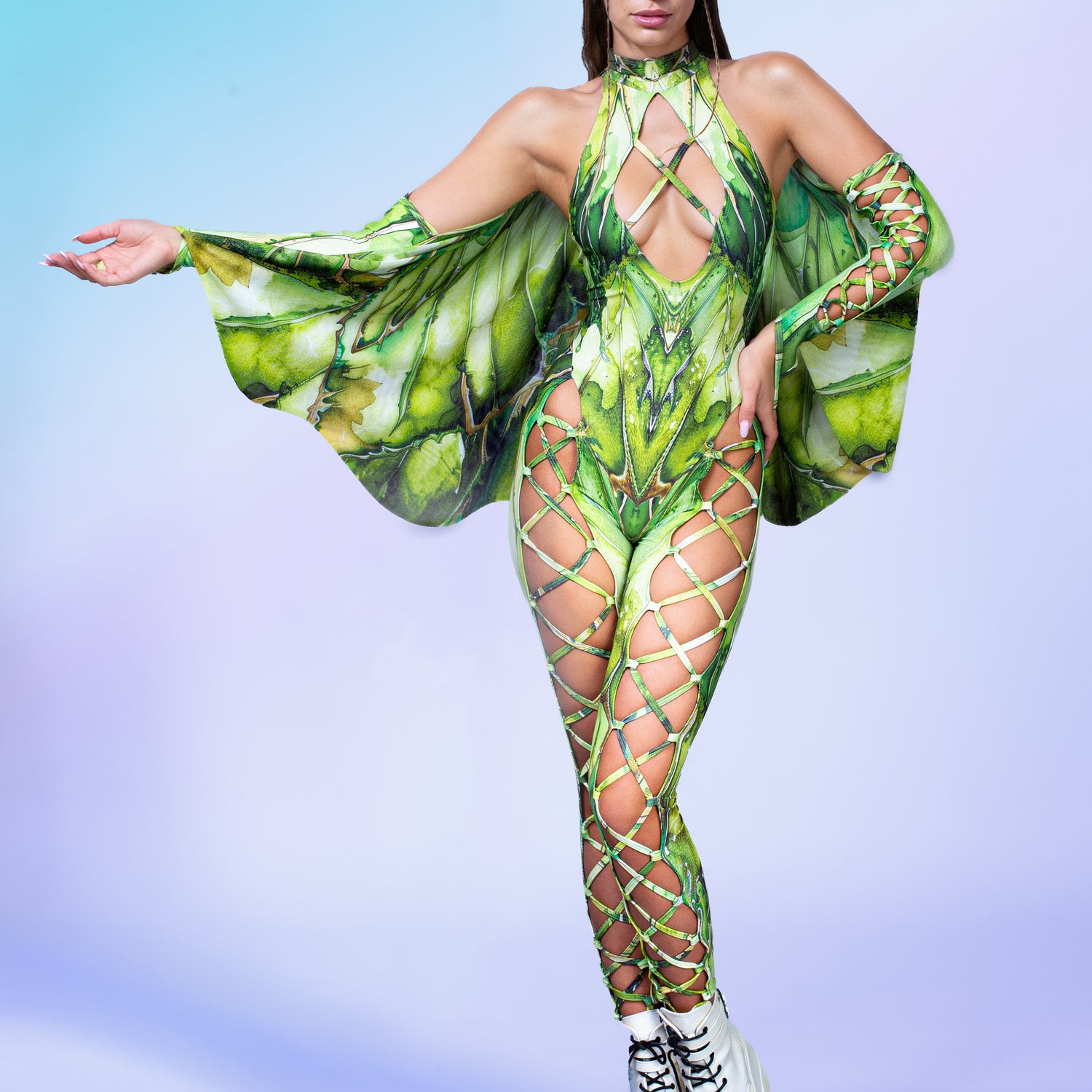 Fairy Aura Emerald Criss-Cross Jumpsuit Green