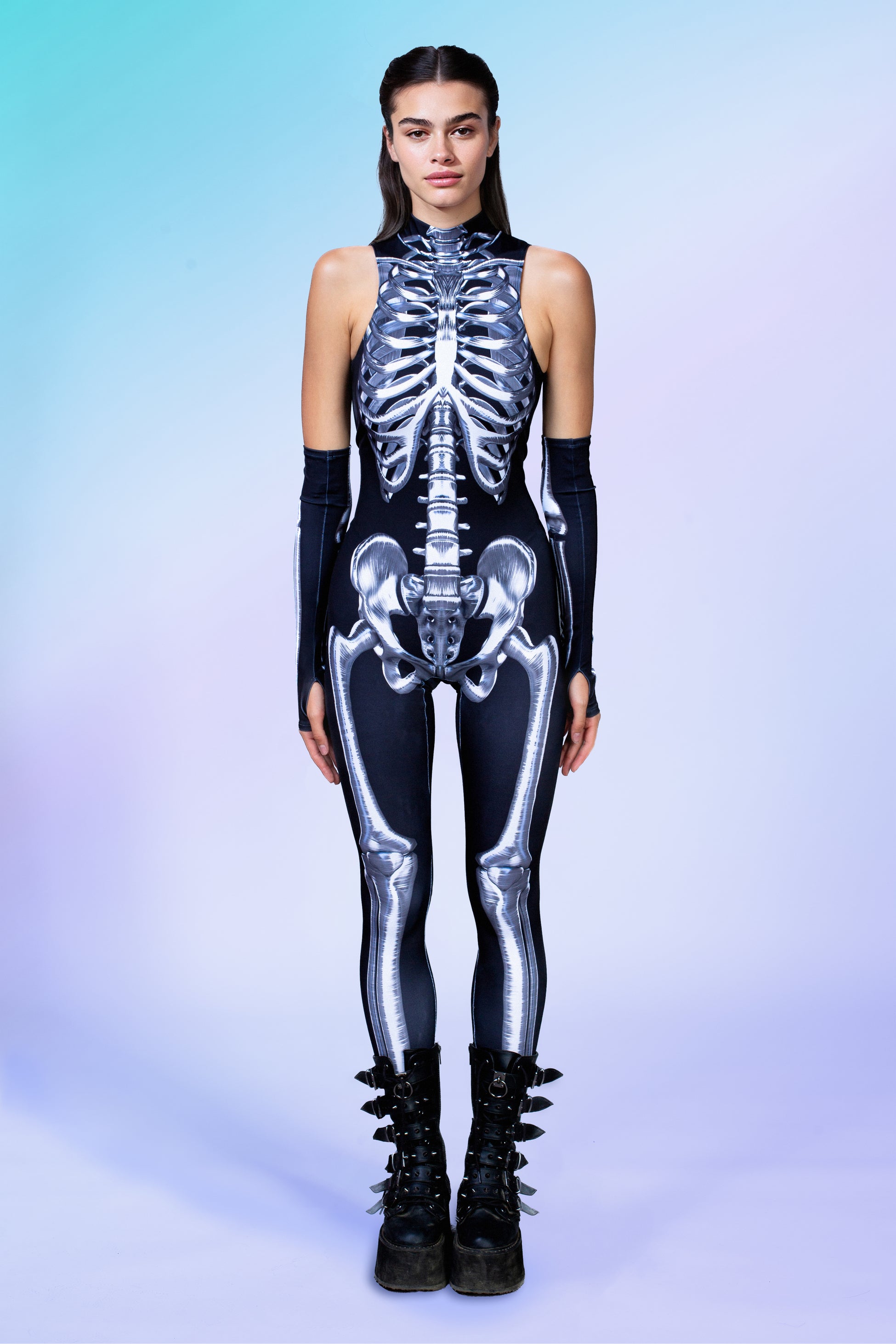 Silver Candy Skeleton Bare Back Catsuit 2