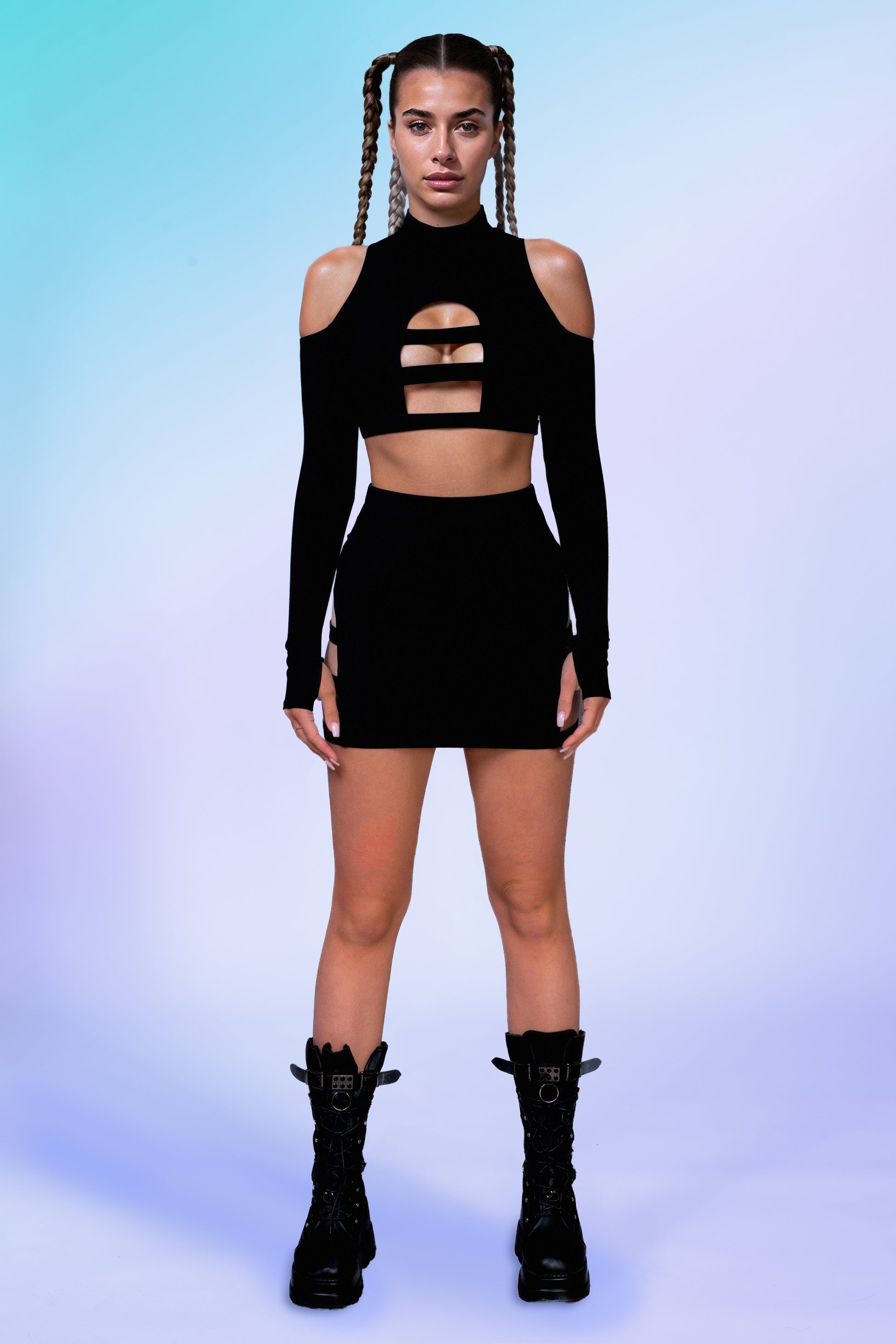 Just Black Side Cut Skirt Set 1