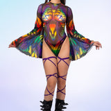 Rainbow Quiver Mesh Bare Back Leotard