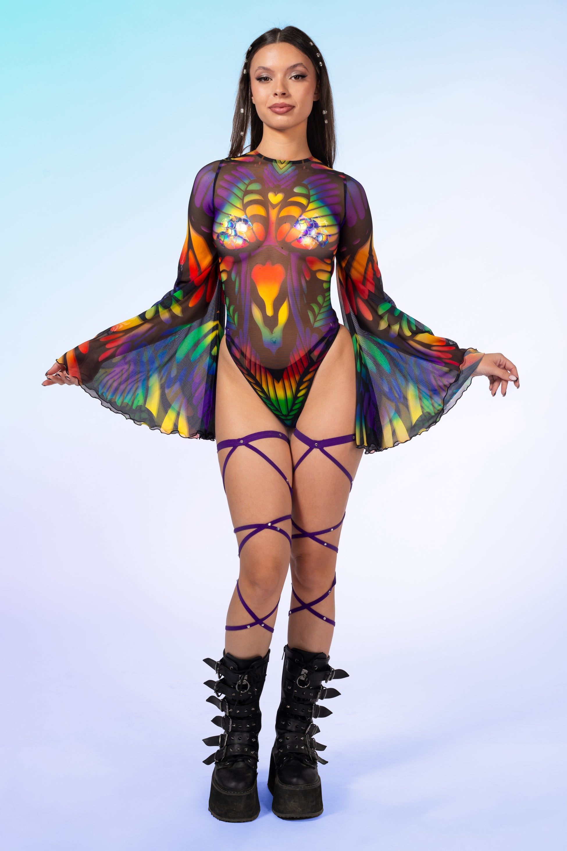 Rainbow Quiver Mesh Bare Back Leotard 2