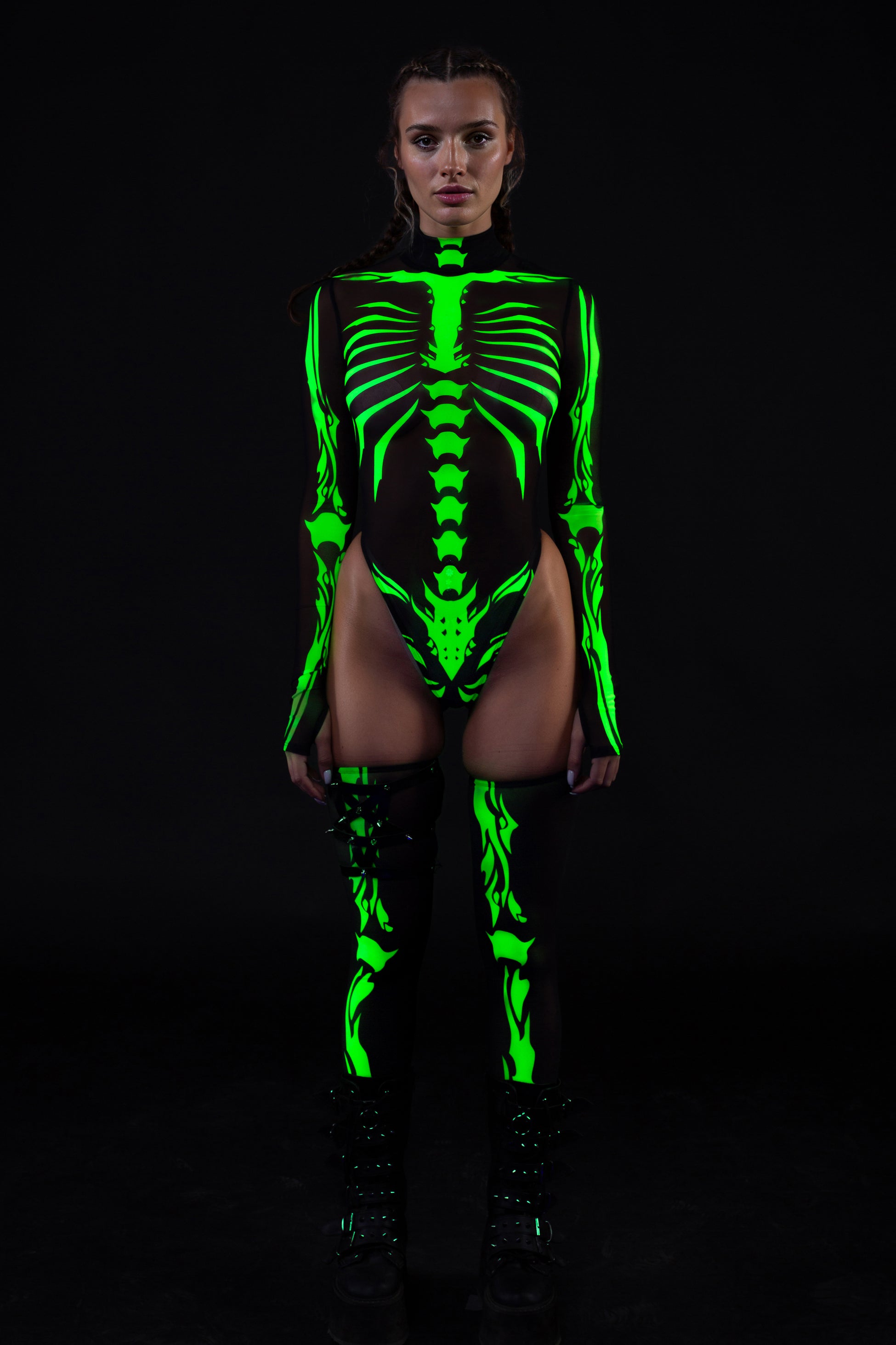 Ysax Skeleton Mesh Back Zip Leotard 2