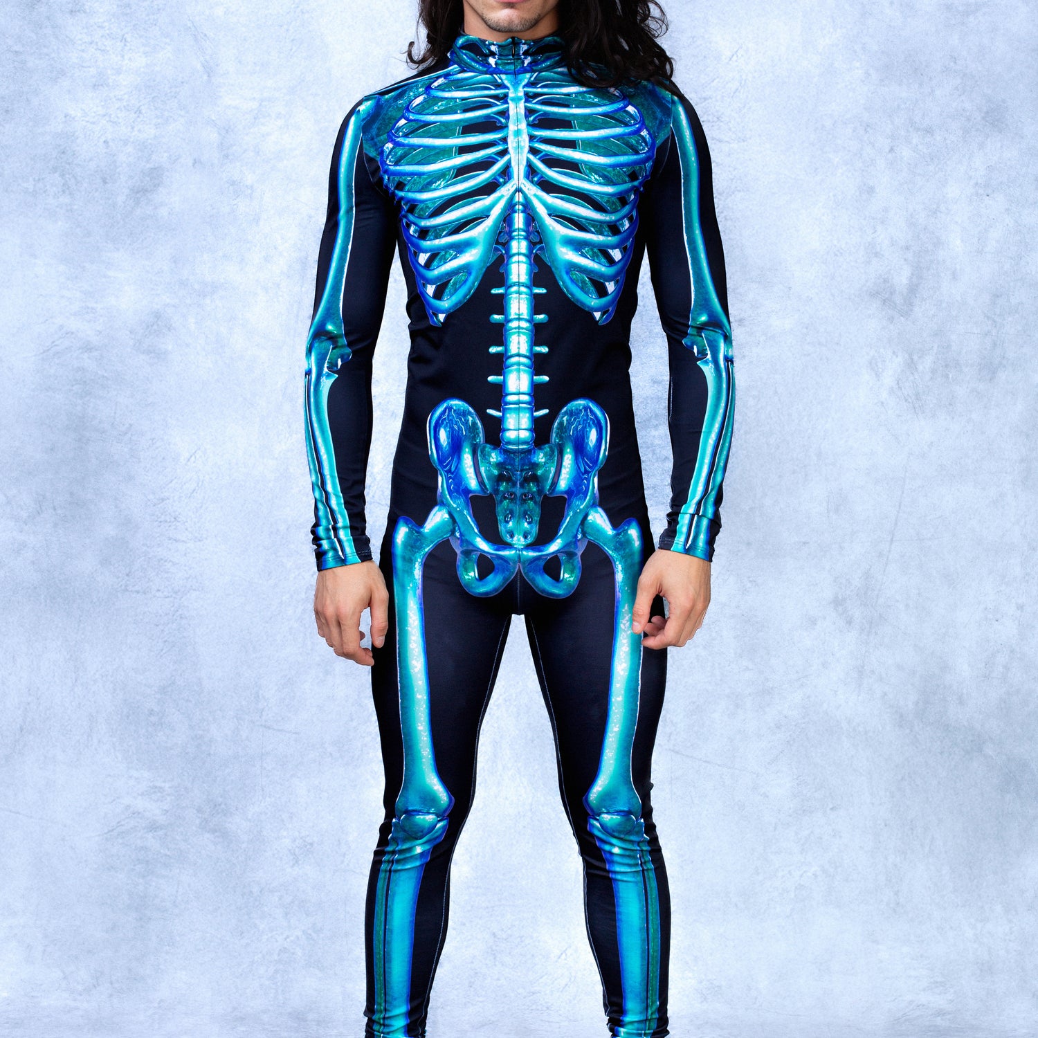 Blue Candy Skeleton Male Costume Blue