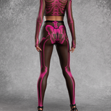 Halftone Skeleton Pink Mesh Leggings Set