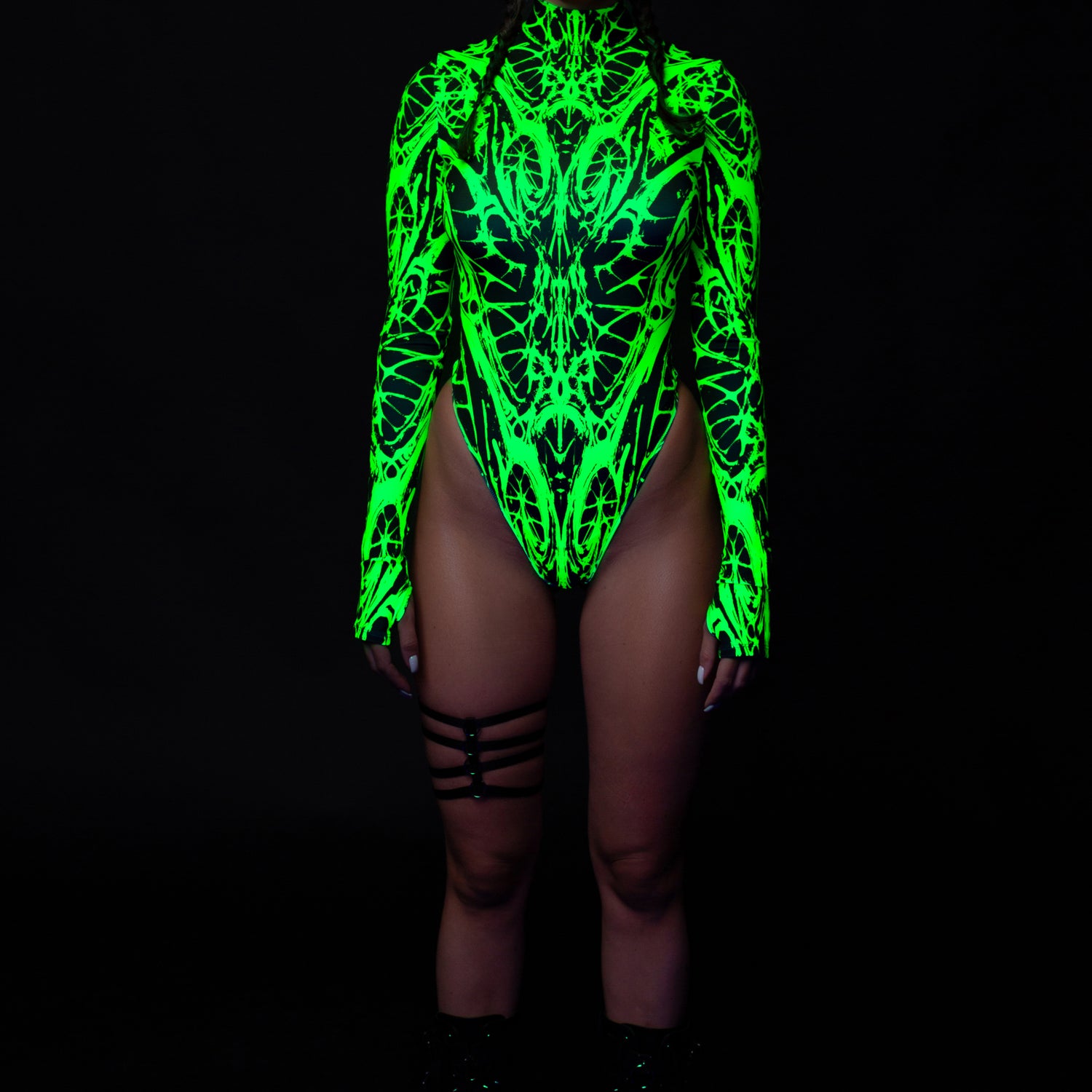 Obscuria Green Back Zip Leotard Black, Yellow