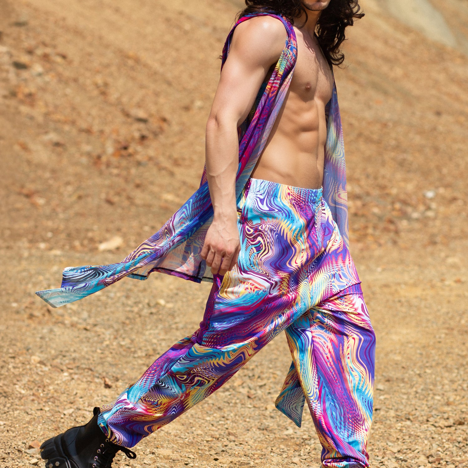 Prismoid Mesh Male Vest Set Purple
