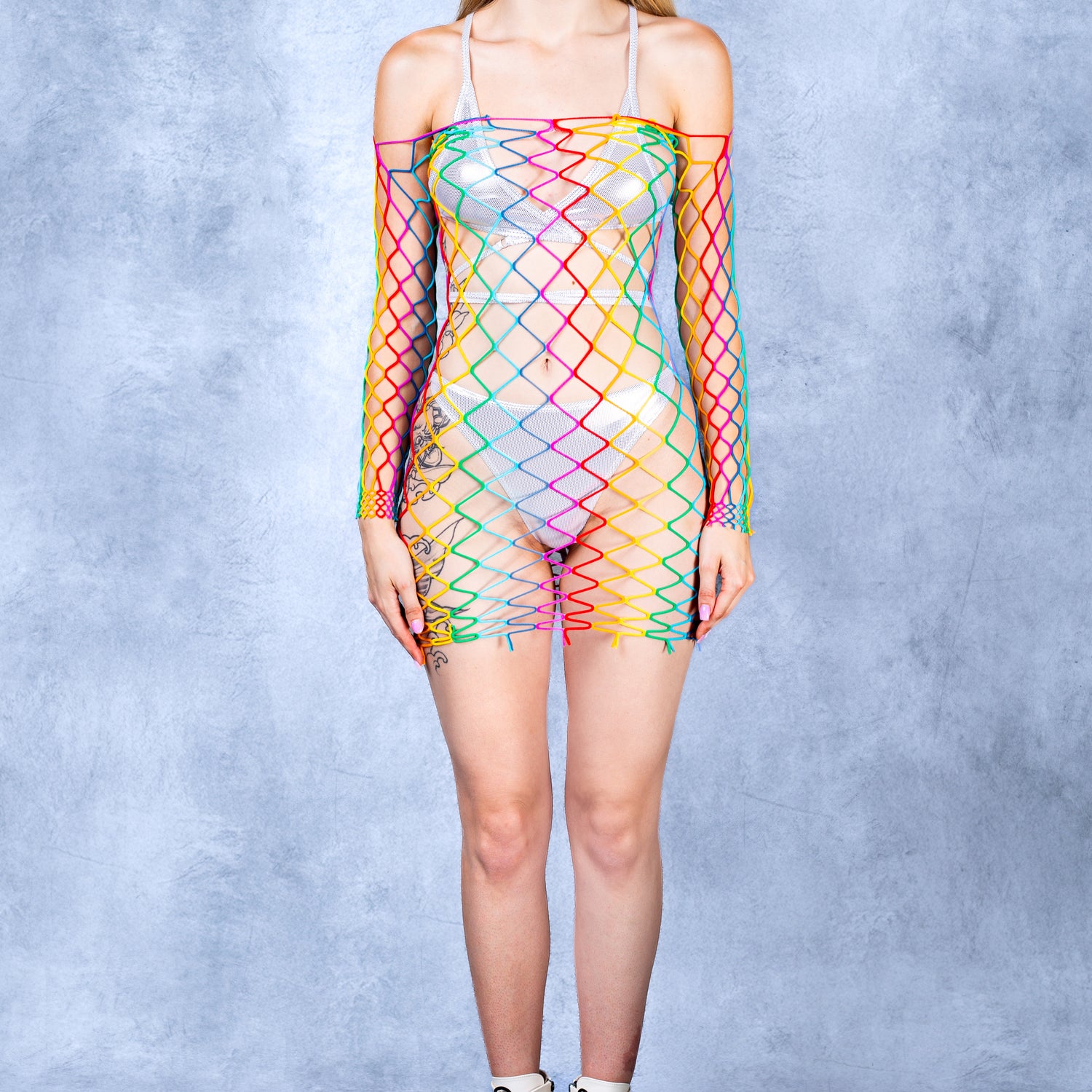 Zentharc Rainbow Fishnet Mini Dress 2