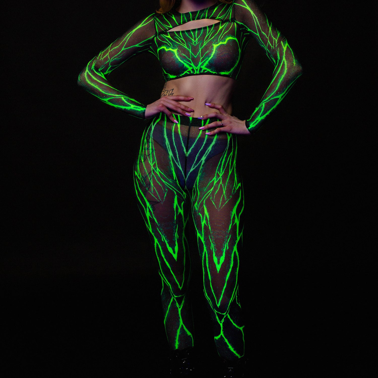 Acid Burst Mesh Cutout Rave Top Green